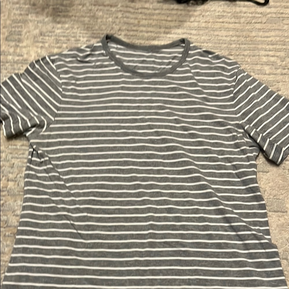 lululemon athletica Gray and White Striped Short Sleeve Tee